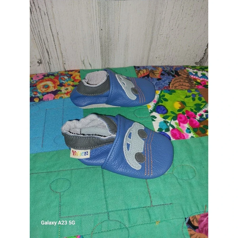 YALION Baby Boys Shoes Crawling Slipper -Soft Leather Moccasins- Blk/Blue Car